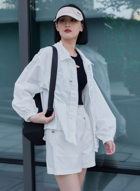 西町村屋法式木耳边套装女夏季新款休闲防晒立领两件套AB9601011