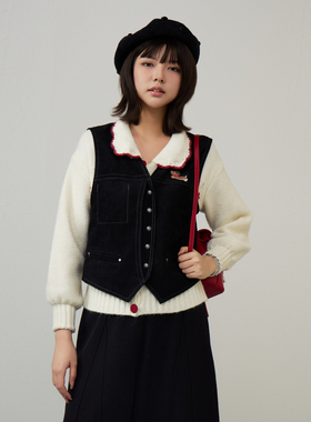 西町村屋复古感马甲女装2026春季新款文艺小狗绣花马夹XABA10231