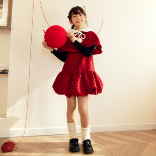 西町村屋千金风背心裙斗篷套装女童冬季新款新年三件套KKAD10934