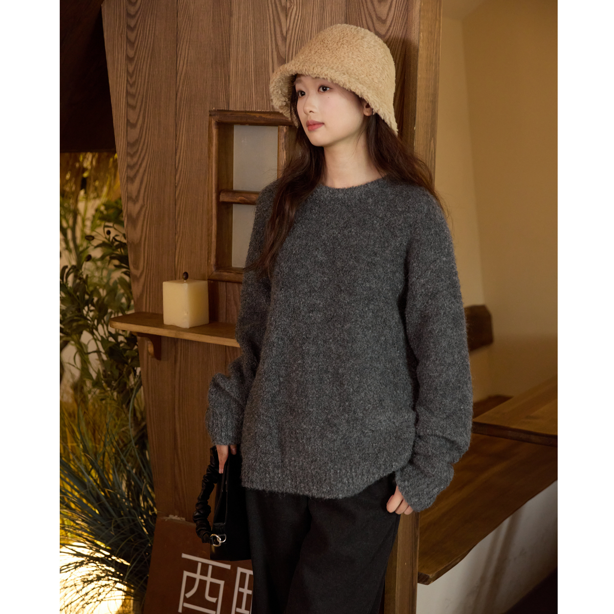 西町村屋慵懒宽松针织中长款上衣