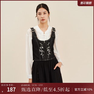 西町村屋马甲女秋新款 外搭背心AC8203323 国风设计感重工刺绣短款