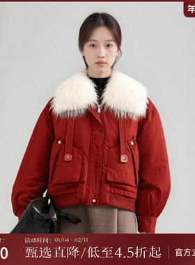 西町村屋时髦90白鸭绒外套女装冬季新款毛领短款羽绒服XA9D10407