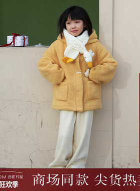 西町村屋亲子装小鸭系列连帽外套秋冬新款可爱毛绒上衣KA9D10019