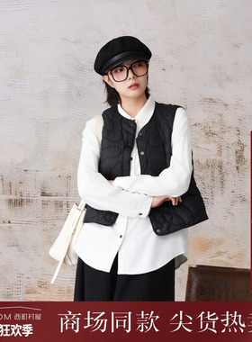 西町村屋不规则轻薄羽绒马甲女装秋冬新款休闲百搭马夹XA9D10066