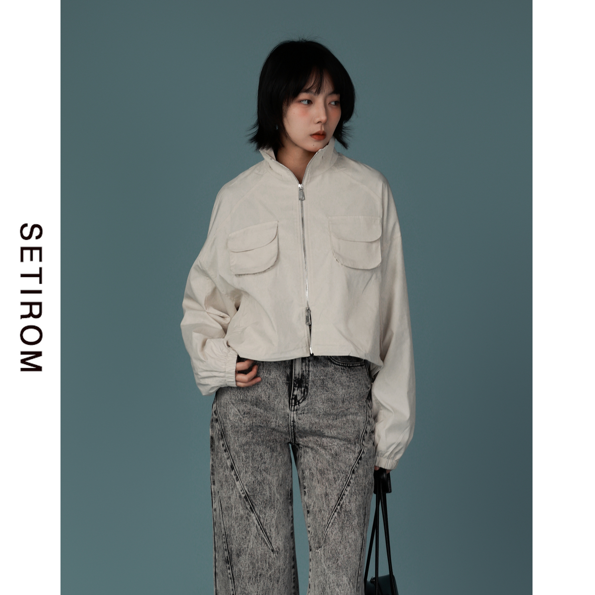 西町村屋休闲短款简约立领外套女