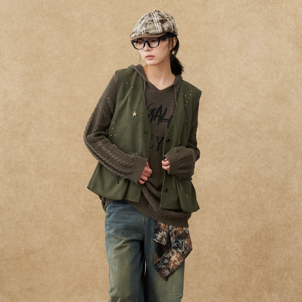 西町村屋复古马甲女装2025秋季新款重工设计感无袖马夹XHAC10063