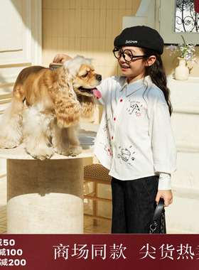 西町村屋亲子装趣味涂鸦衬衣秋季新款韩系印花长袖衬衫KAAC10775