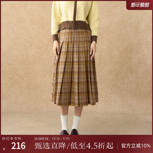 AD8401002 含腰带 西町村屋英伦风半身裙女冬新款 格纹百褶半裙