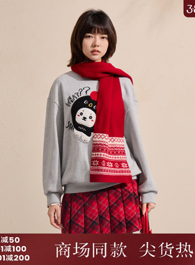 西町村屋韩系无帽卫衣女装2025冬季新款立体贴布绣上衣CAAD10916