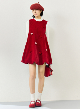 西町村屋甜美套装女2026春新款爱心花苞裙内外套含包包CCBA10521