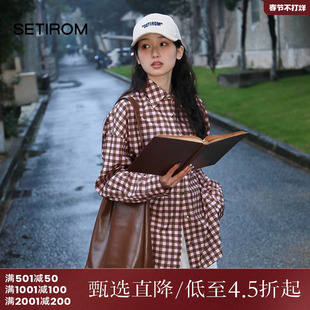 西町村屋衬衫女新款文艺休闲宽松上衣BF风格子棉布衬衣AA8103012