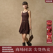 新款 西町村屋波嬉风背带裙女装 2025秋季 麂皮蕾丝吊带裙XAAC10572