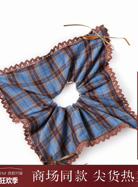 西町村屋复古发圈女2025秋季新款韩系蓝咖格纹方形发饰XAAC40049