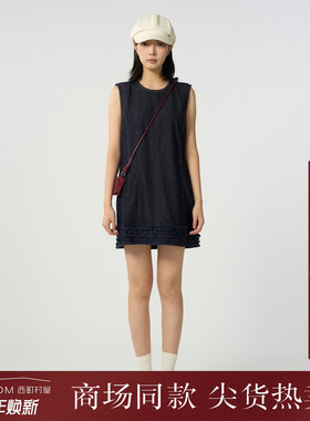 西町村屋复古文艺裙子女2025秋新款简约牛仔无袖连衣裙XHAC10520