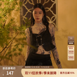 盘扣设计国风感外穿上衣EC8222003 新中式 西町村屋背心女秋季 新款