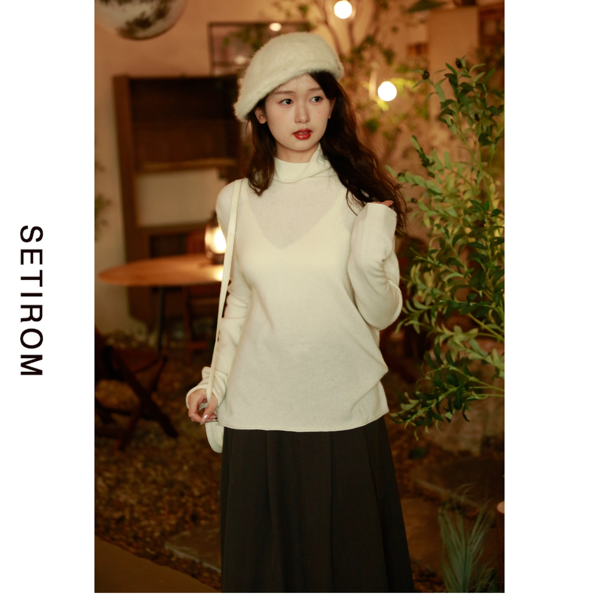 西町村屋法式浪漫简约羊绒打底衫