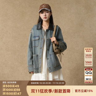 西町村屋巴恩风外套女2025秋新款 重水洗配皮领牛仔上衣XAAC10287