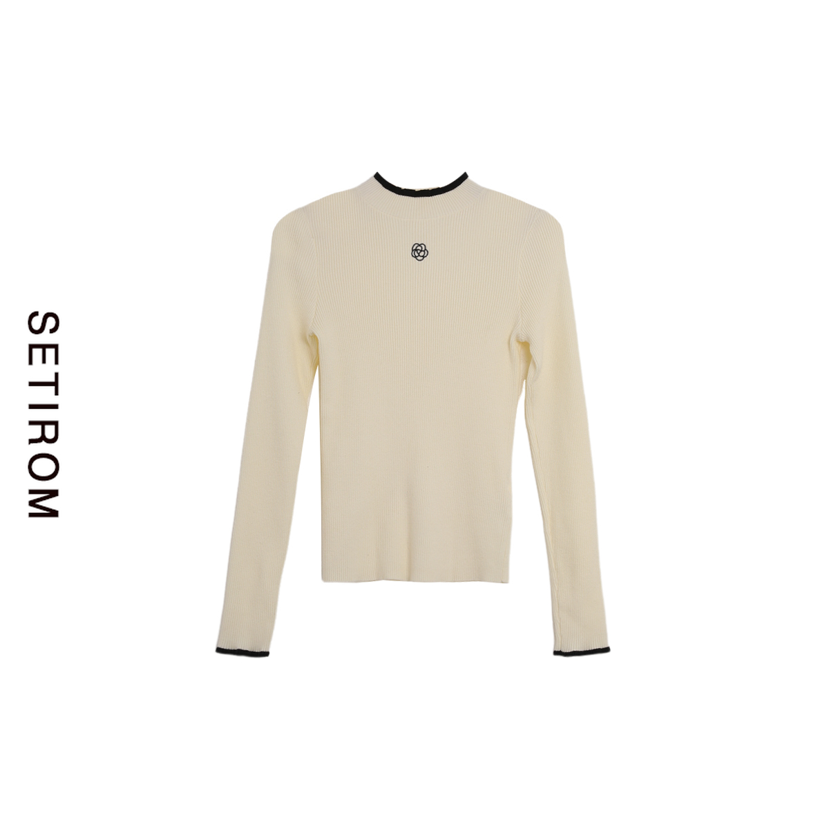 西町村屋玫瑰刺绣撞色修身针织衫