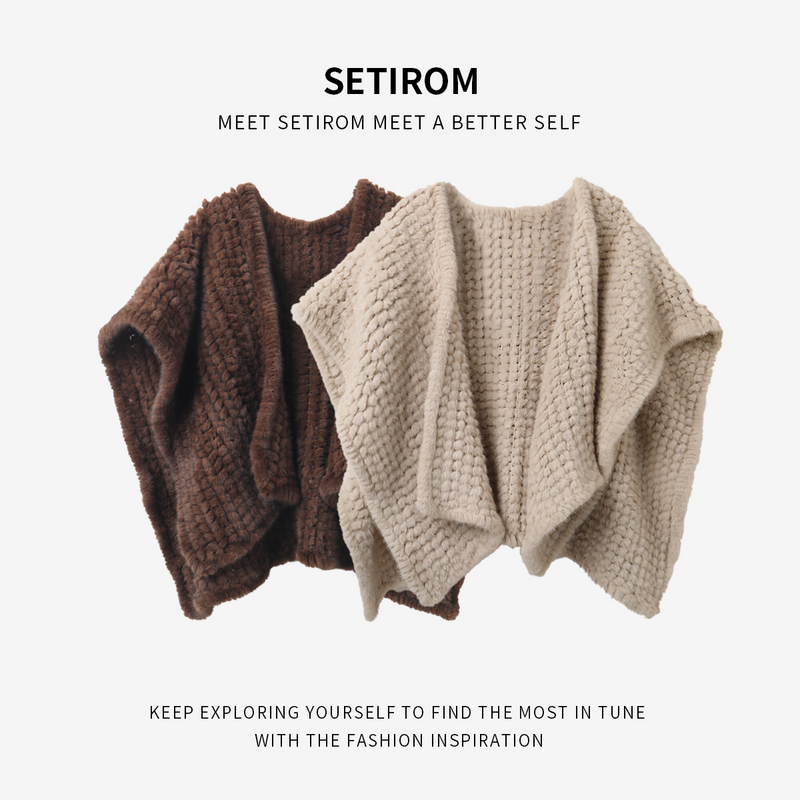 西町村屋气质双面编织围巾式外套