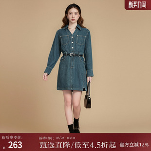 裙子AA9502011 复古港风长袖 西町村屋简约牛仔连衣裙女春秋季 新款