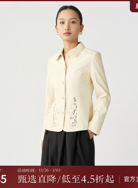 西町村屋复古气质翻领皮衣女秋季新款休闲短款夹克外套XA9C10078