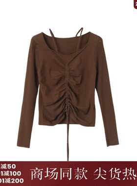 西町村屋设计感抽绳针织衫女秋季新款气质修身长袖小衫XH9C10148