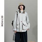西町村屋休闲气质拼接风衣女装 外套XHAA10369 复古中长款 春季 新款