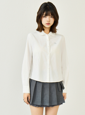 西町村屋长袖衬衣2026春新款学院风白色娃娃领舒适上衣CCBA10463