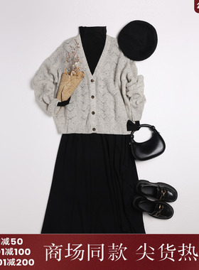 西町村屋文艺简约针织衫女秋季新款气质休闲中长款开衫XH9C10028