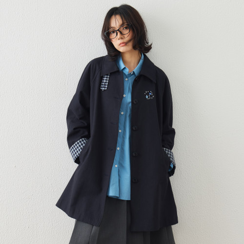 西町村屋学院感风衣女装2026秋季新款格纹拼贴长款外套XHBC10253