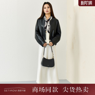 外套含丝巾XXBA10057 短款 西町村屋气质感皮衣女2026春新款 蝙蝠袖