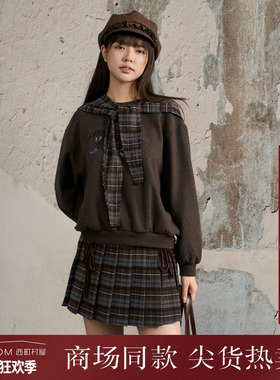 西町村屋韩系卫衣女装2025冬季新款卡通印花上衣含披肩XHAD10452