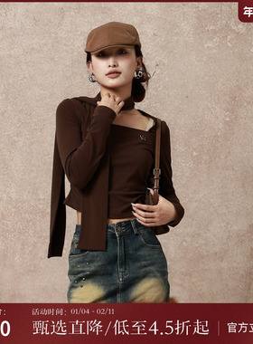 西町村屋复古做旧铆钉牛仔短裙秋冬新款鸵鸟毛拼接半裙XA9D10079