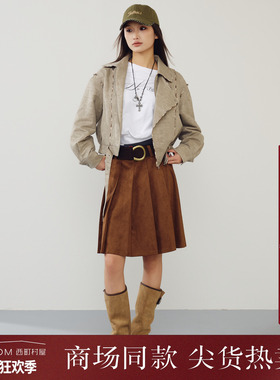 西町村屋复古风百褶裙女装2026春新款氛围感半裙含腰带XQBA10559