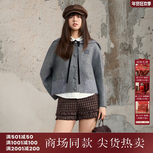 西町村屋韩系外套女装2025冬季新款休闲针织拼接双面呢XHAD10432