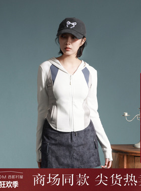 西町村屋撞色拼接运动感小衫女装春季新款休闲百搭上衣XAAA10457