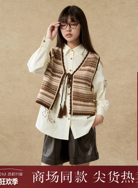 西町村屋文艺风马甲女装2025秋季新款复古撞色短款马夹XHAC10720