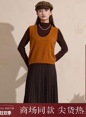 西町村屋复古感套装女装2025冬新款撞色叠穿设计内外套XHAD10896