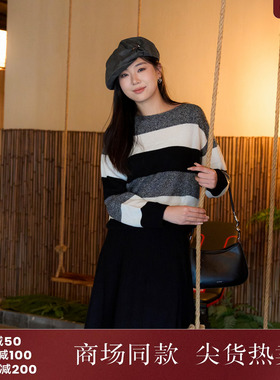 西町村屋简约条纹羊毛针织衫女装秋冬新款休闲百搭毛衣XX9D10339
