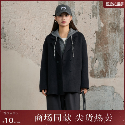 西町村屋简约大衣女装2025冬季新款通勤双面呢短款外套XHAD10206