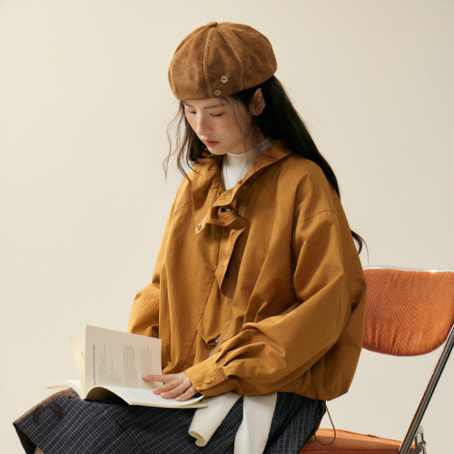 西町村屋设计感外套女装2026秋季新款褶皱立领短款上衣XHBC10653