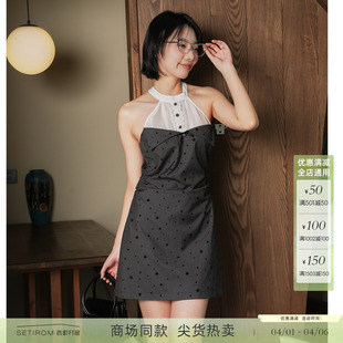 气质无袖 裙子XAAB10052 新款 西町村屋星星印花挂脖收腰连衣裙夏季