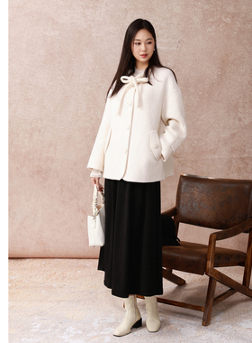 西町村屋气质系带双面呢外套女装秋冬新款文艺百搭大衣XA9D10046