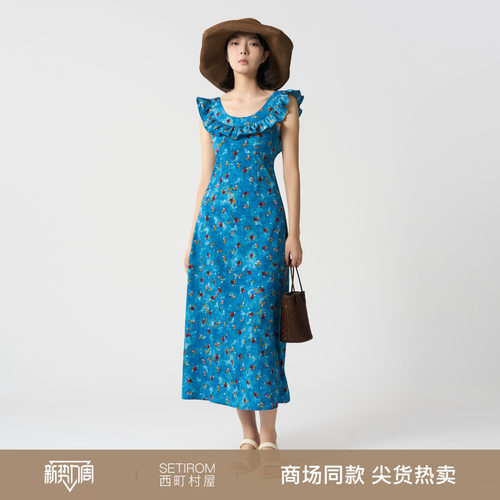 复古碎花无袖连衣裙女