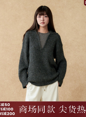 西町村屋韩系毛衣女装2025冬季新款慵懒感拼接百搭上衣XHAD10098
