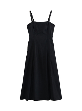 西町村屋法式收腰吊带裙女夏季新款气质编织肩带连衣裙AB9404036