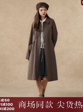 西町村屋复古风衣女2025秋季新款韩系休闲格纹拼接外套XHAC10795