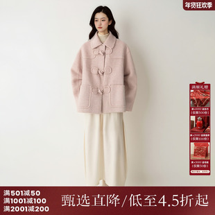 西町村屋简约双面呢女冬新款文艺感牛角扣羊毛短款大衣HD8209071