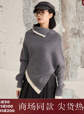 西町村屋韩系蝙蝠袖毛衣女装2025冬季新款翻领套头上衣XAAD10884