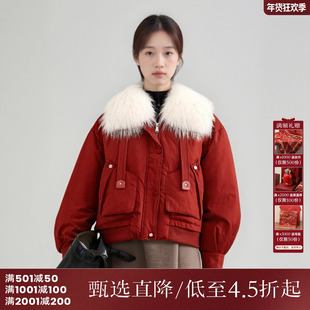 西町村屋时髦90白鸭绒外套女装冬季新款毛领短款羽绒服XA9D10407